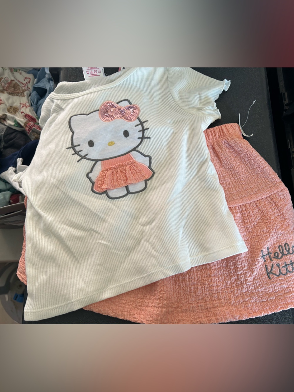Sanrio Hello Kitty White Tee with Coral Skirt Two-Piece Set